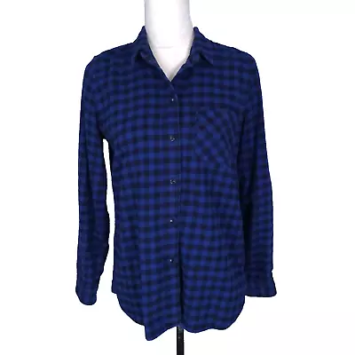 Madewell Blue And Black Gingham Plaid Button Front Cotton Flannel Shirt MED Slim • £23.74