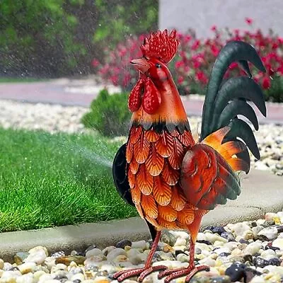 Metal Rooster Decor Garden Statue Outdoor Chicken Sculpture Yard Art Kitchen ... • $56.87