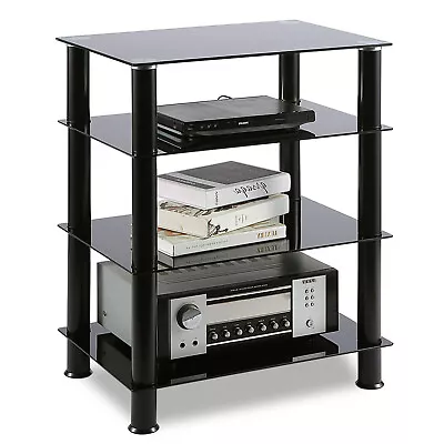 TAVR 4 Tier Media Stand Tempered Glass TV Stand With Storage For AV Game Shelf • $68.99