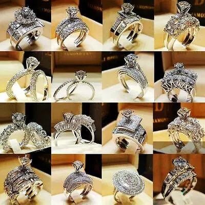 $2.02 • Buy Fashion Women Cubic Zircon Ring Sets Silver Plated Band Wedding Party Jewelry