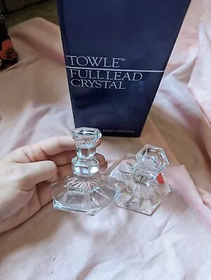 Vintage Towle Full Lead Crystal Candle Holders 2 Piece With Candles Boxed • $0.99