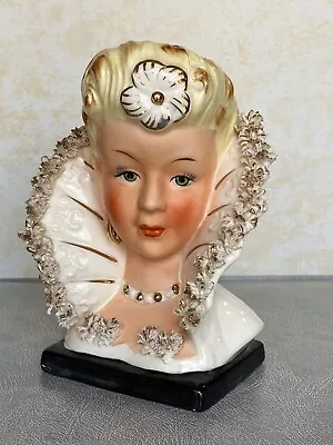 Lady Head Vase Ucagco Blonde With Victorian Collar 6” Spaghetti Trim • $45