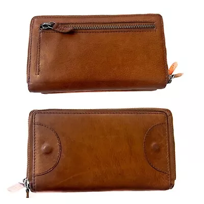 LANDLEDER Wallet Large Handmade Brown Leather Phone Case Zip Many Compartments • £38.57