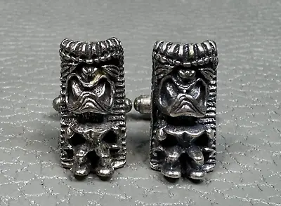 Vintage Figural Tiki White Gold Plated Cuff Links • $19.95