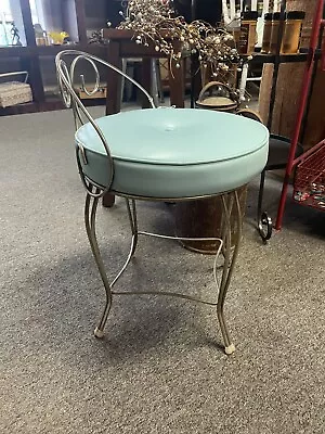 Vintage Mid Century Turquoise Metal Vanity Stool Chair • $39.99