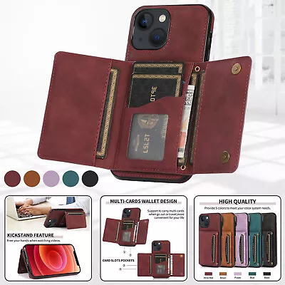 Leather Wallet With Card Slot Stand Phone Case Cover For IPhone 12 11 13 14 Plus • $19.94