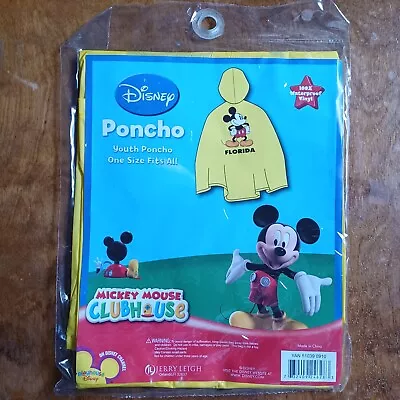 Disney Mickey Mouse Yellow Rain YOUTH Poncho Waterproof One Size Florida • $9.95