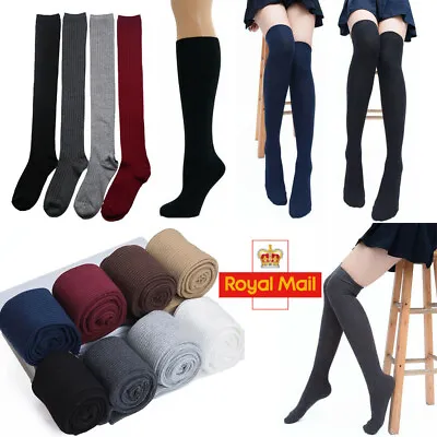 Winter Womens Mens Girls Boys Knee High Long Plain Uniform School Cotton Socks • £3.82