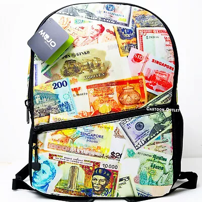 Money Large Backpack World Money Print School Book Bag Travel Bag • $29.98