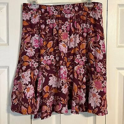 ANN TAYLOR LOFT Size Medium Maroon Pink White Floral Peplum Skirt Flowy Pull On • $22.50