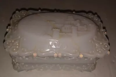 Victorian Era Opaque Milk Glass Dresser Trinket Box Bottom Great *LID REPAIRED* • $12