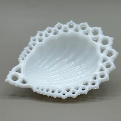 Westmoreland Vintage Milk Glass White Oval Shell Footed Trinket Dish Lace Edge • $19.97