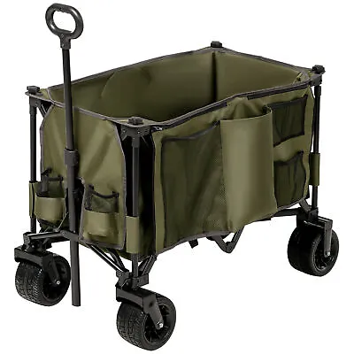 Outsunny Folding Wagon Garten Cart Collapsible Camping Trolley On Wheels Green • £79.99