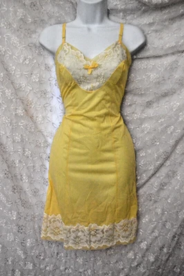 $21.99 • Buy VTG Sheer Canary NylonLace Full Slip 34 M