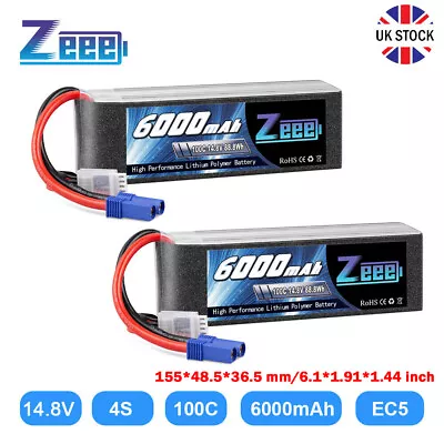 £115.99 • Buy 2x Zeee 4S Lipo Battery 100C 14.8V 6000mAh EC5 For RC Helicopter Car Truck Boat