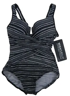 Miraclesuit Escape Underwire Silver/Gray Black 1-Piece Swimsuit NWT Size 16 • £71.20