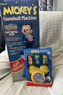 Vintage Mickey Mouse Lot Gum-ball Machine & Tick Tock Clock Set • $55