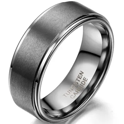 Brushed Center Tungsten Carbide 8mm Men's Women's Wedding Band Comfort Fit Ring • £12.54