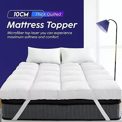 Mattress Topper 4  Deep Hotel Quality 10cm Thick Single Double King Super King • £24.47