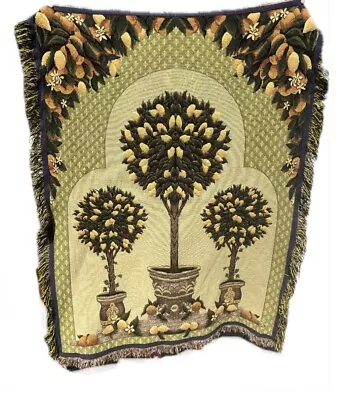 Lemon Tree Vintage French Jacquer Tapestry Throw Blanket Summer Cottage Core • $50