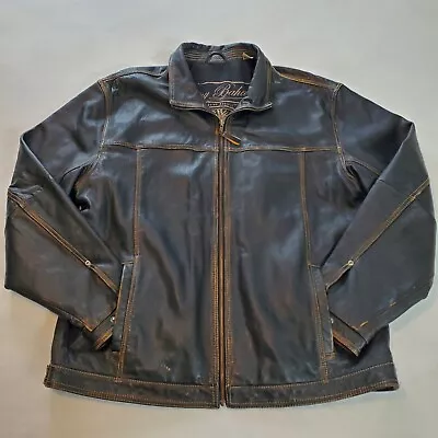 Tommy Bahama Leather Jacket Bomber Men XXL Distressed Rocker Biker Zip Brown • $174.99