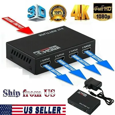 4 Port HDMI 4K Hub Multi Splitter & Amplifier For 3D HDTV 1080P 1X4 1 In 4 Out • $7.49