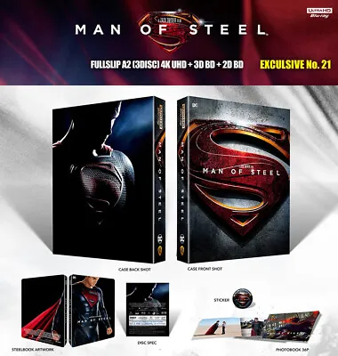 MAN OF STEEL [Blu-ray] 4K+3D+2D (STEELBOOK) Limited 300 Copies FULL SLIP A2 • $64.99