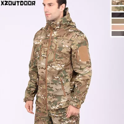 Men's Tactical Soft Shell Jacket Coat Army Military Camo Outdoor Casual Hooded • $54.14