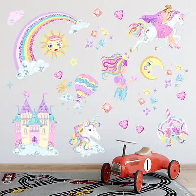 Unicorn Wall Sticker Rainbow Girl Castle Reflective Pvc Wall Sticker AU • $19.75
