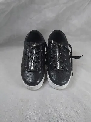 Black Trainers Sneakers With Zip Front Size UK 6 Euro 39 • £6.95