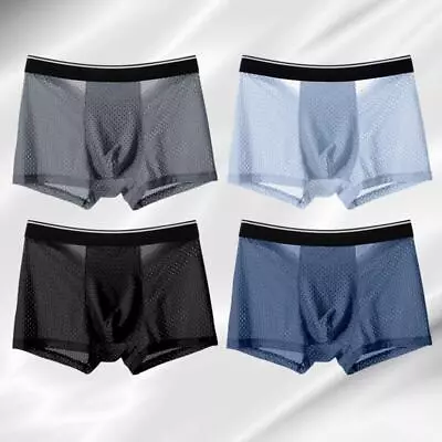 4 PACK For Men Bamboo Wear Underwear Shorts Ice Silk Mesh Briefs Boxer J5J5 • £8.60