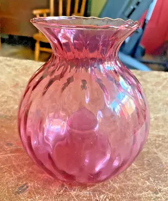 Gorgeous Round Vintage Cranberry Glass Thousand Eye Vase Raised Inside 5.75in • $5