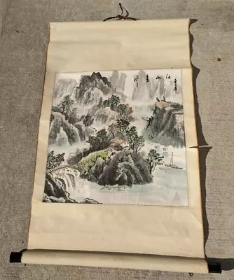 F ) Antique / Vintage Chinese Print / Painting Landscape Scroll Signed Rolled • $49.99