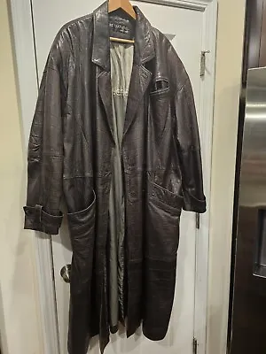 Men Vintage Long Leather Trench Pelle Pelle Marc Buchanan Brown Distress Coat 48 • $284