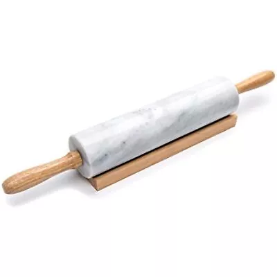 Fox Run Polished Marble Rolling Pin With Wooden Cradle 10-Inch Barrel White • $31.27