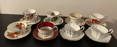 Vtg English Bone China Tea Cups & Saucers Lot Of 8 Queen Anne Rosina Royal Vale • $59