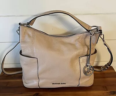 Michael Kors Pebbled Oyster Large Satchel Handbag Charm Outside Pockets Great ! • $44.99