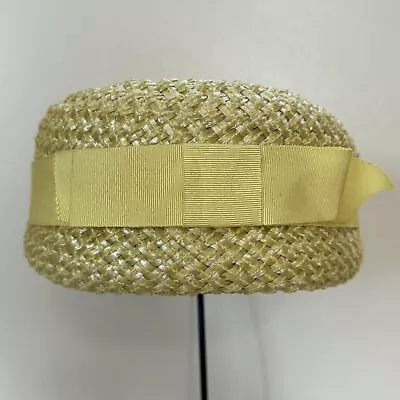 Vintage 1960's Union Made Yellow Woven Spring Easter Church Pillbox Ladies Hat • $20