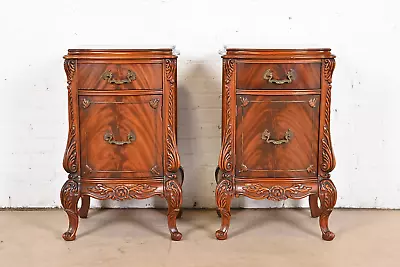 Romweber French Louis XV Flame Mahogany Nightstands Circa 1920s • $2995