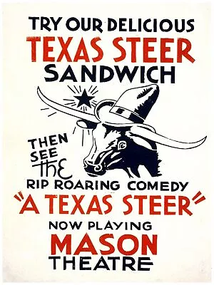 2634.Mason Theater 'A Texas Steer  Comedy Vintage Poster.Decorative Art. • $19