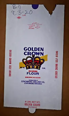 $15 • Buy Vintage Paper Sack Bag - GOLDEN CROWN FLOUR, LYNCHBURG MILLING, VA 1976