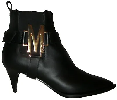 MOSCHINO Milano Black Leather Boots Heels Shoes 9M (40) • $320