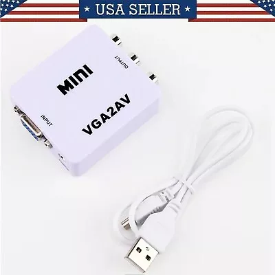 VGA To AV RCA Composite Converter Adapter Box With Audio PC To TV • $6.99