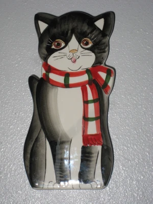 $9.99 • Buy Vtg TAKAHASHI BLACK & WHITE HAND PAINTED TABBY CAT CERAMIC WALL POCKET JAPAN