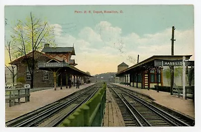 Massillon OH Postcard Penn RR Depot 1912 Pennsylvania Railroad Bert Hankins • $11.95