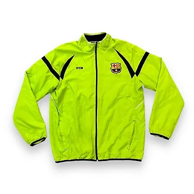FC Barcelona Mens Large Neon Soccer Futball Full Zip Windbreaker Anorak Jacket • $20.99