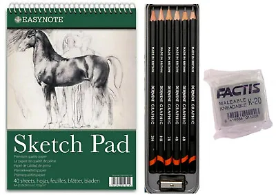 £13.50 • Buy A3 Artist Sketch Pad PLUS 6 Derwent Pencils 4H To 6B, Sharpener And Putty Rubber