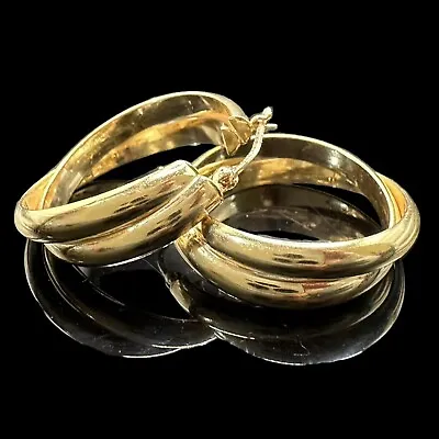 Vintage Chunky 14k Yellow Gold Polished Bypass Hoop Earrings 5.5g • $494.95