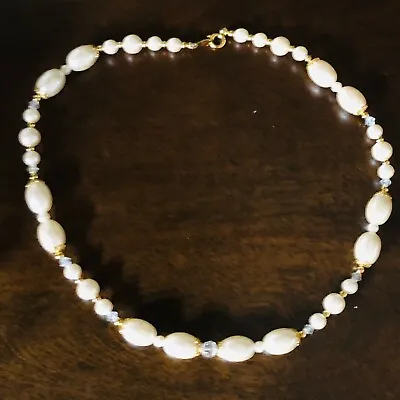 Vintage Trifari Faux Pearl Necklace Graduated Baroque Cream Beads Signed 18” • $15.95