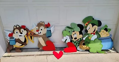 Mickey Mouse Chip Dale Wood Yard Display W Posts Large Valentines St. Patricks • $63.75